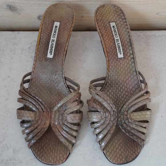 Manolo Blahnik Multicolor Snakeskin Kitten Heels - Picture 1 of 11